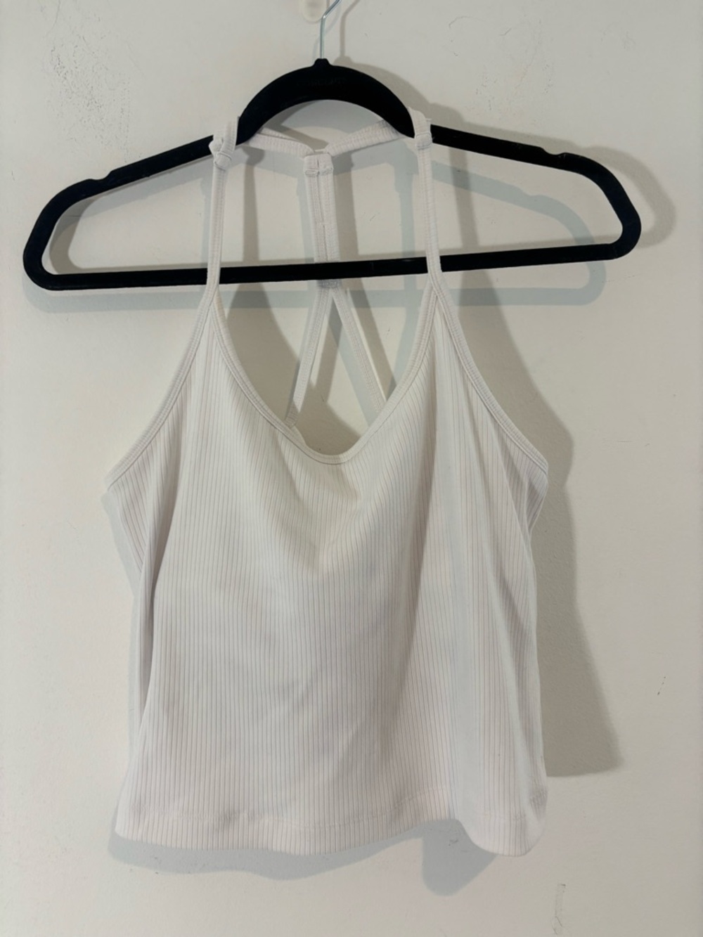 CALIA by Carrie Underwood Ribbed White Strappy Tank Top Cropped Built in Bra